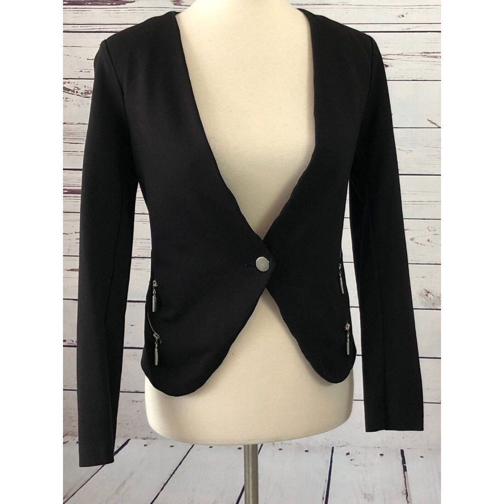 Love Tree Blazer size Small Black Suit Jacket Moto Zippers Rayon Motorcycle